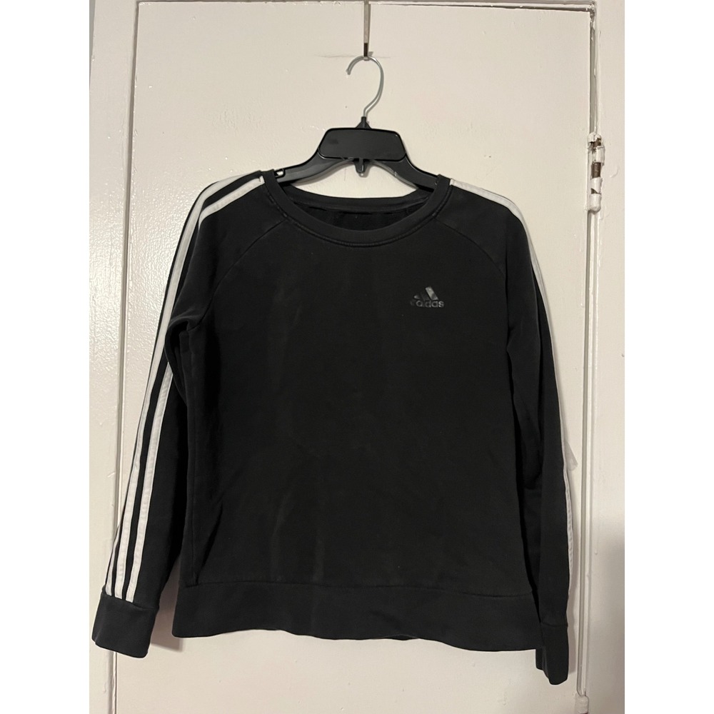Adidas Mens Black 3-Stripes Crewneck Sweatshirt Pullover DQ1413 Raglan Sleeves
